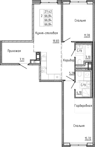 . Вариант № 1878328, 0, площадь - 66.84 квм, цена 17318244 рублей