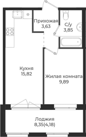 . Вариант № 1839351, 0, площадь - 33.19 квм, цена 5818509 рублей