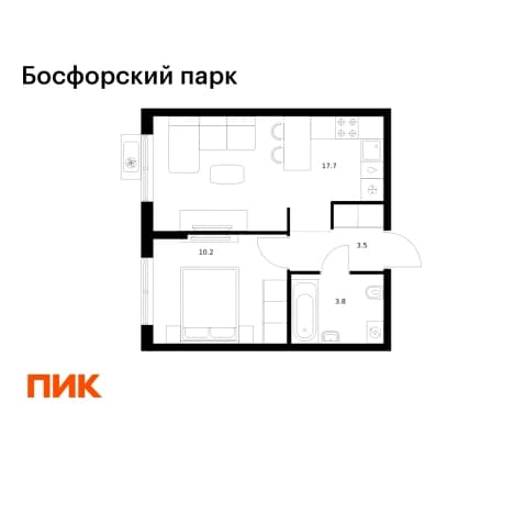 Купить однокомнатную квартиру в новостройках в ЖК Босфорский парк в Владивостоке. Вариант № 2141642, 1, площадь - квм, цена 9081600 рублей