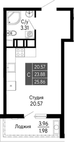 . Вариант № 2112180, 0, площадь - 23.88 квм, цена 8275200 рублей