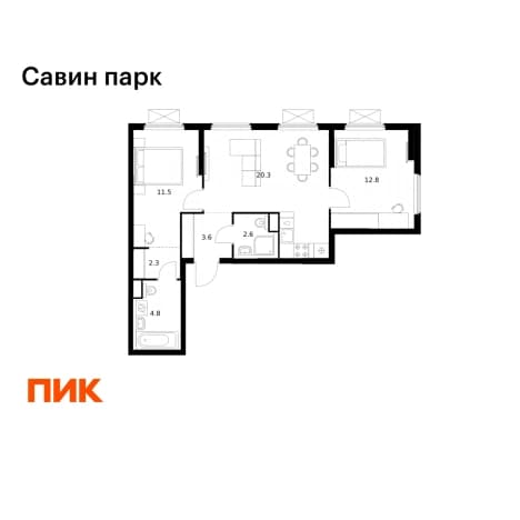 . Вариант № 2212038, 0, площадь - 57.9 квм, цена 10028280 рублей