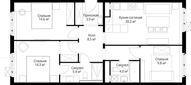 . Вариант № 2238474, 0, площадь - 80.7 квм, цена 19059161 рублей