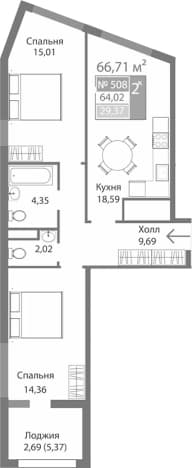 . Вариант № 2125429, 0, площадь - 64.02 квм, цена 9539530 рублей