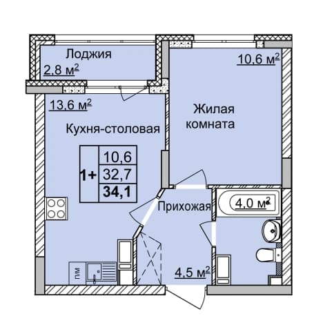 . Вариант № 2147710, 0, площадь - 34.1 квм, цена 8664162 рублей