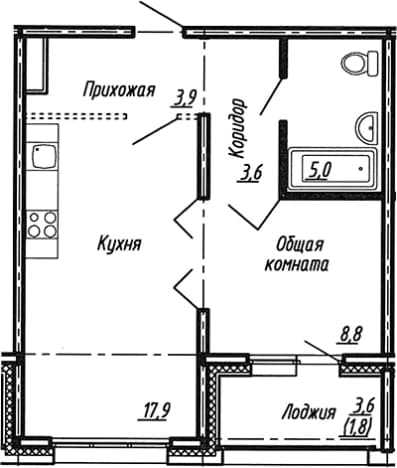 . Вариант № 1861762, 0, площадь - 39.2 квм, цена 7052000 рублей