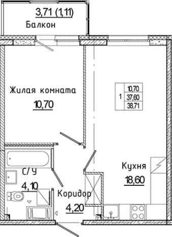 . Вариант № 2340797, 0, площадь - 37.6 квм, цена 8759400 рублей