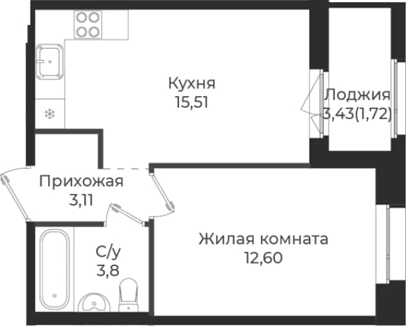 . Вариант № 1839362, 0, площадь - 35.02 квм, цена 5786550 рублей