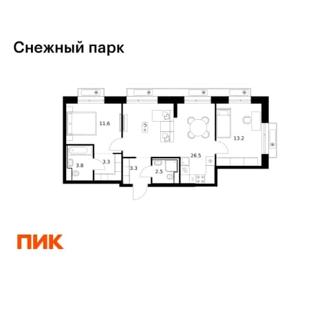 Купить двухкомнатную квартиру в новостройках в ЖК Снежный парк в Владивостоке. Вариант № 2127165, 1, площадь - квм, цена 12127380 рублей