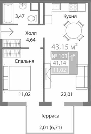 . Вариант № 2125414, 0, площадь - 41.14 квм, цена 7533432 рублей