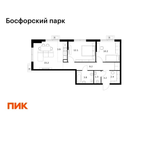 Купить двухкомнатную квартиру в новостройках в ЖК Босфорский парк в Владивостоке. Вариант № 2226582, 1, площадь - квм, цена 13093680 рублей