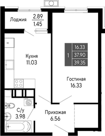 . Вариант № 2111902, 0, площадь - 37.9 квм, цена 10231000 рублей