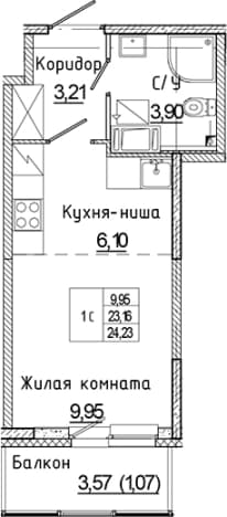 . Вариант № 2008372, 0, площадь - 23.16 квм, цена 4270937 рублей