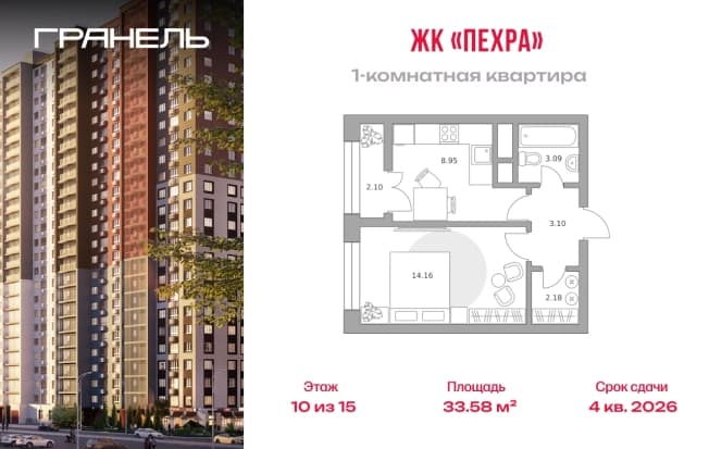 . Вариант № 2202383, 0, площадь - 33.58 квм, цена 7790196 рублей