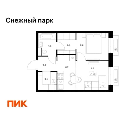 Купить однокомнатную квартиру в новостройках в ЖК Снежный парк в Владивостоке. Вариант № 2043491, 1, площадь - квм, цена 8010500 рублей