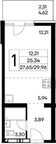 . Вариант № 2155136, 0, площадь - 27.65 квм, цена 10486000 рублей