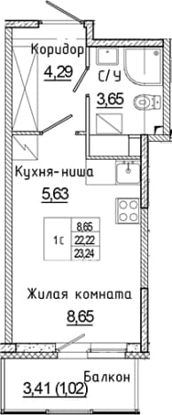 . Вариант № 2168638, 0, площадь - 22.22 квм, цена 4963470 рублей