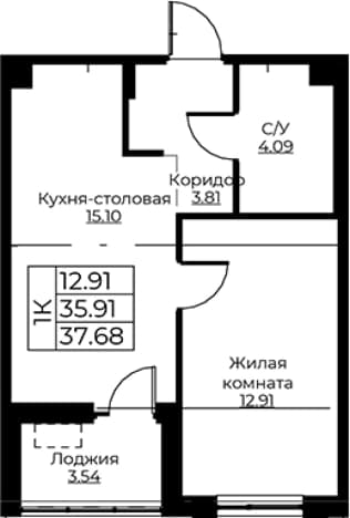 . Вариант № 1871111, 0, площадь - 35.91 квм, цена 6949398 рублей