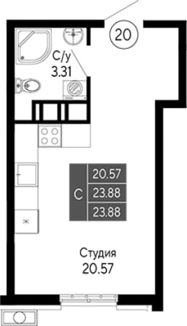 . Вариант № 2111275, 0, площадь - 23.88 квм, цена 7641600 рублей
