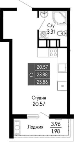 . Вариант № 2111405, 0, площадь - 23.88 квм, цена 8275200 рублей