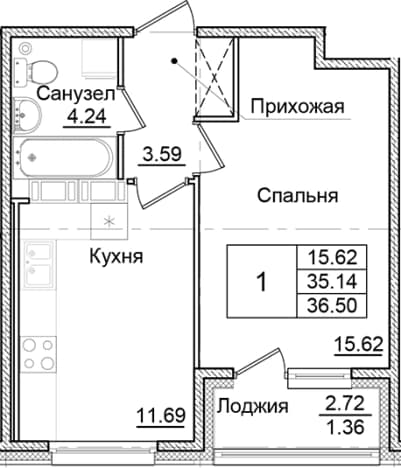 . Вариант № 2007924, 0, площадь - 35.14 квм, цена 6900248 рублей