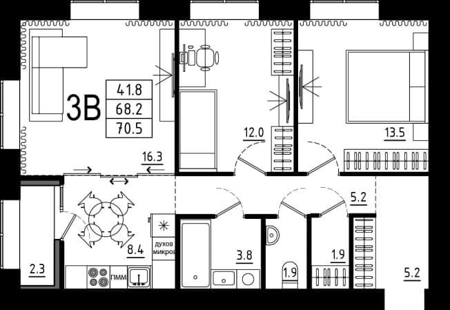 . Вариант № 2377264, 0, площадь - 70.5 квм, цена 7191000 рублей