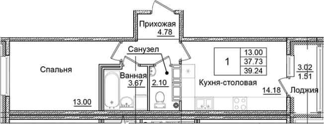 . Вариант № 1826542, 0, площадь - 37.73 квм, цена 7930315 рублей