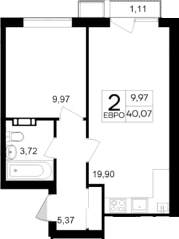 . Вариант № 2243114, 0, площадь - 38.96 квм, цена 4608050 рублей