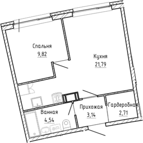 Купить двухкомнатную квартиру до 20 млн в Ленинградской области. Вариант № 1903277, 1, площадь - квм, цена 8744349 рублей