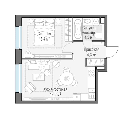 . Вариант № 1661666, 0, площадь - 43.5 квм, цена 9120000 рублей