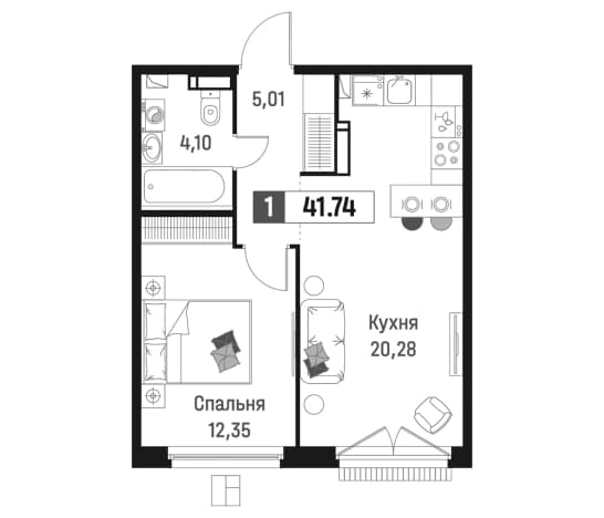 . Вариант № 1835565, 0, площадь - 41.74 квм, цена 8940994 рублей