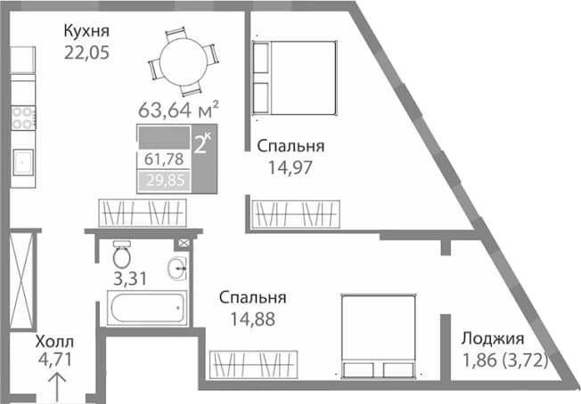 Купить двухкомнатную квартиру площадью 60 кв.м в новостройках (ЖК) в Республике Крым. Вариант № 2177370, 0, площадь - квм, цена 9657869 рублей