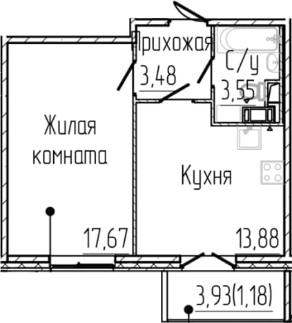 . Вариант № 1806061, 0, площадь - 38.58 квм, цена 7959242 рублей