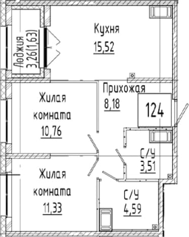 . Вариант № 2023415, 0, площадь - 53.89 квм, цена 14019000 рублей