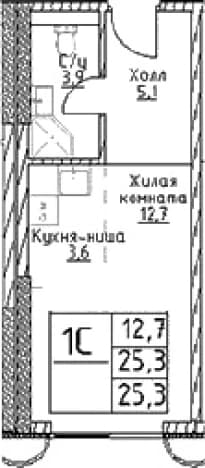 . Вариант № 750755, 0, площадь - 25.3 квм, цена 13699950 рублей