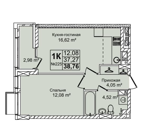 . Вариант № 2327978, 0, площадь - 38.76 квм, цена 8150000 рублей
