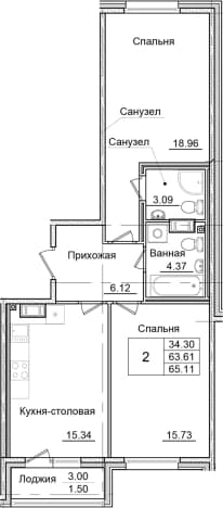 . Вариант № 1826875, 0, площадь - 63.61 квм, цена 12297962 рублей