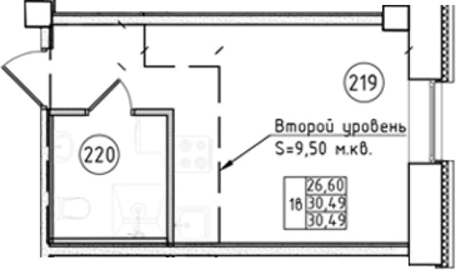 . Вариант № 1815689, 0, площадь - 30.49 квм, цена 7669200 рублей