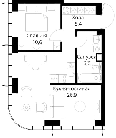 . Вариант № 2173581, 0, площадь - 48.9 квм, цена 27058326 рублей