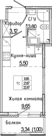 . Вариант № 1814955, 0, площадь - 21.87 квм, цена 3926510 рублей