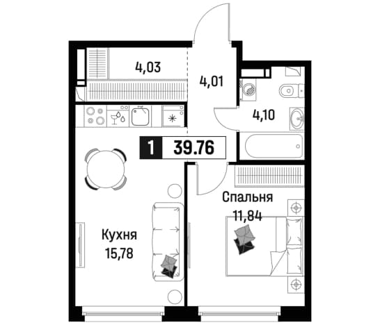 . Вариант № 1835591, 0, площадь - 39.76 квм, цена 8586952 рублей