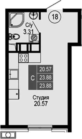 . Вариант № 2112318, 0, площадь - 23.88 квм, цена 8119200 рублей