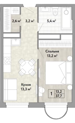 . Вариант № 2189489, 0, площадь - 37.7 квм, цена 15128822 рублей