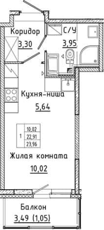 . Вариант № 2340782, 0, площадь - 22.91 квм, цена 5262848 рублей