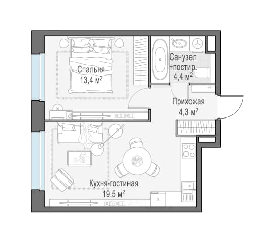 . Вариант № 1661674, 0, площадь - 43.4 квм, цена 9380000 рублей