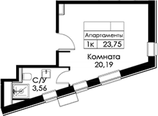 . Вариант № 1818287, 0, площадь - 23.75 квм, цена 8841690 рублей