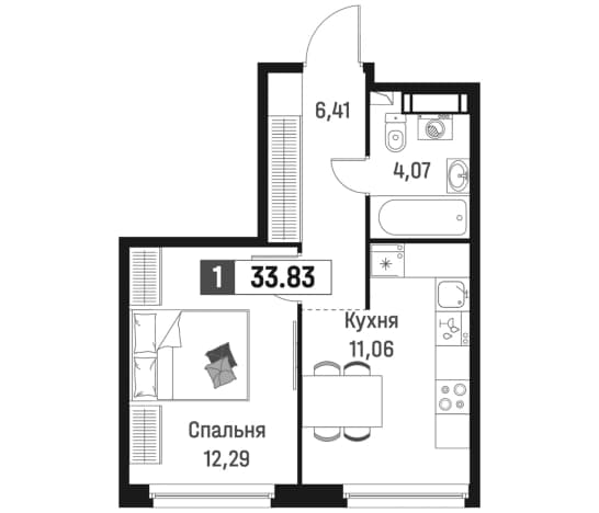 . Вариант № 1835192, 0, площадь - 33.83 квм, цена 7838662 рублей