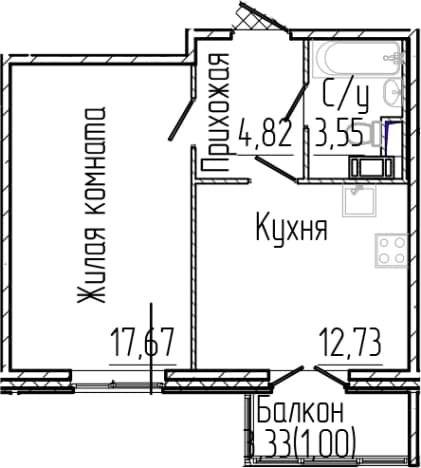 . Вариант № 1806141, 0, площадь - 38.77 квм, цена 7942069 рублей