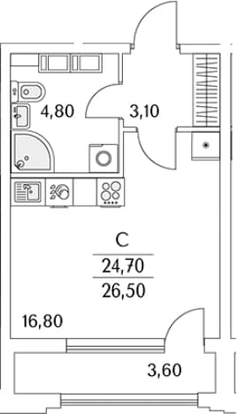 . Вариант № 1875614, 0, площадь - 24.9 квм, цена 7645843 рублей