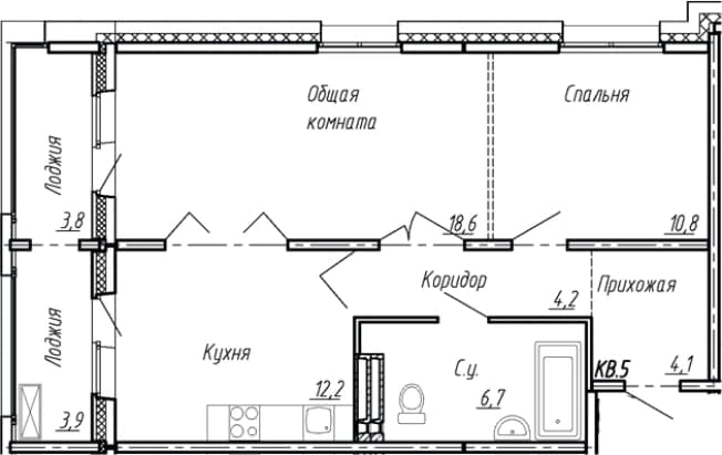 . Вариант № 1861577, 0, площадь - 56.6 квм, цена 10159400 рублей
