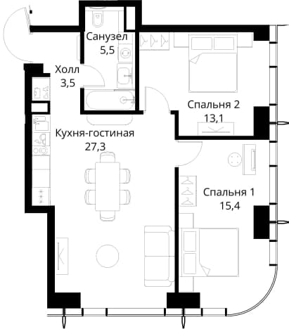. Вариант № 2173558, 0, площадь - 64.8 квм, цена 30503434 рублей